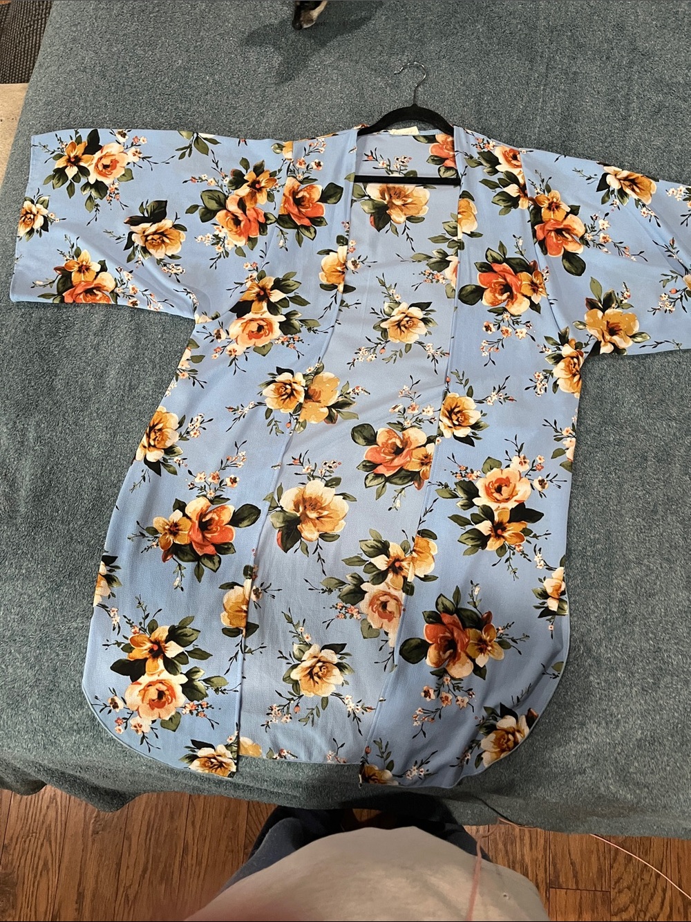 ADORA Blue Floral Kimono Tunic with Orange, Tan and Brown Flowers